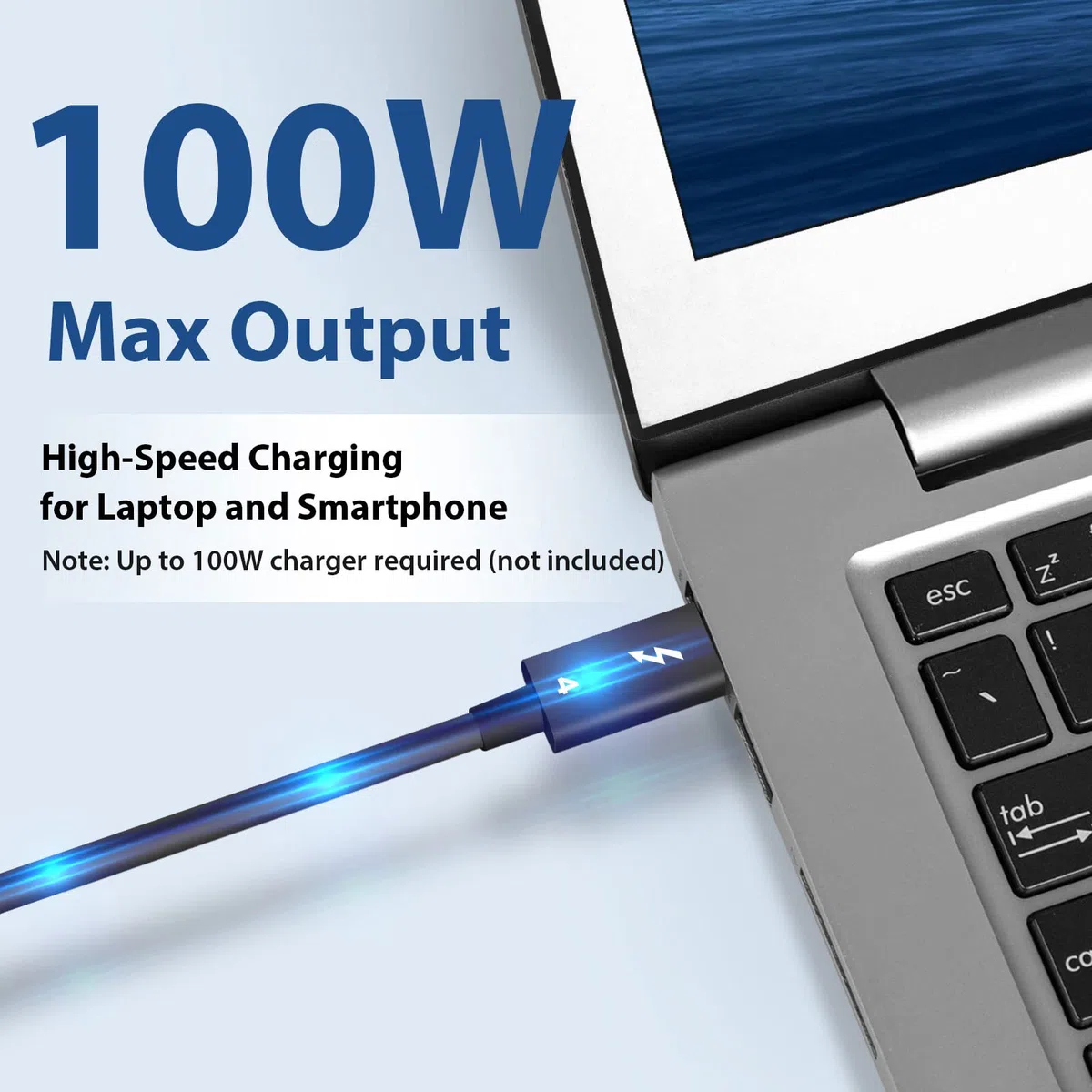 Thunderbolt 4 kompatibles USB-C Kabel (2m), 100W Laden, 40Gbps Datenübertragung, 2x 4K 60Hz Bild/Video, eGpu PCI Express