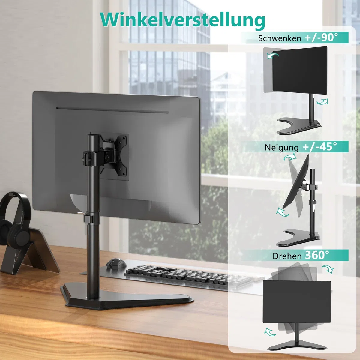 WALI Monitor Halterung 1 Monitor,Höhenverstellbarer Bildschirm Halterung,Freistehender Monitorständer mit VESA 75 bis 100,voll verstellbar für bis 32 Zoll (MF001),Schwarz