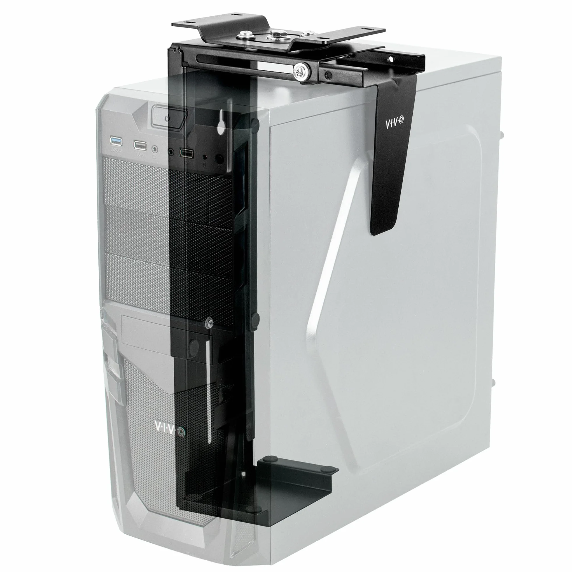 VIVO MOUNT-PC01 Verstellbare PC-Halterung für Schreibtisch und Wand, Computergehäuse-Halterung mit Drehgelenk und sicherer Verriegelung, schwarz, MOUNT-PC01