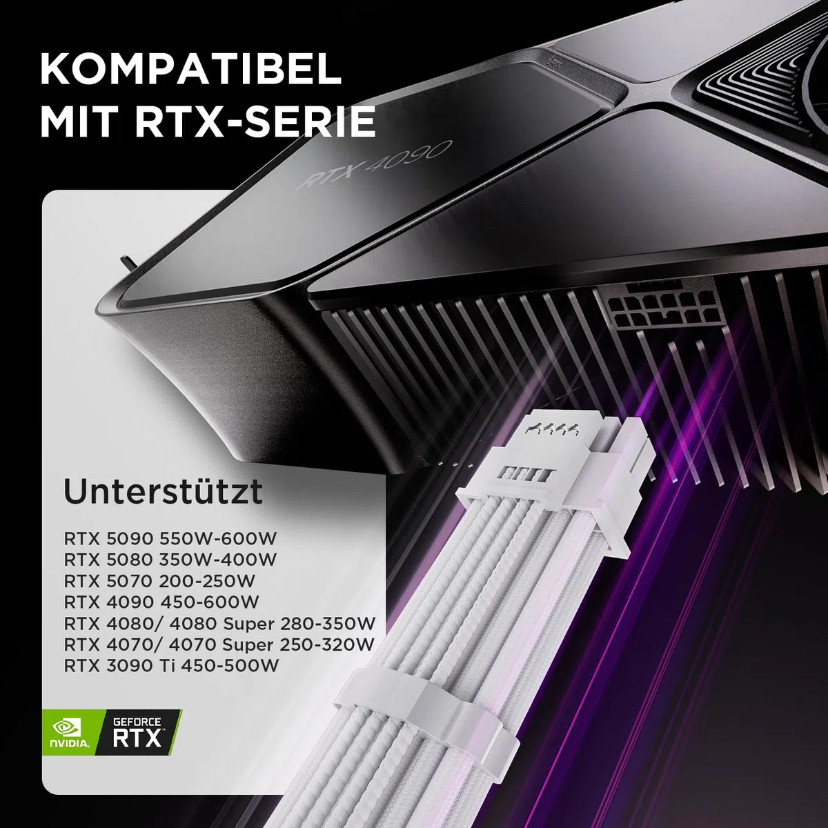 AsiaHorse PCIE 5.0 12VHPWR PSU Kabelverlängerung Kit [16AWG] Stromversorgungskabel Verlängerung-1x 24 Pin ATX /2x 8Pin (4+4) EPS für CPU / 1x16(12+4) Pin 12VHPWR Kabel für GPU 4090/5070/5080/5090 30CM