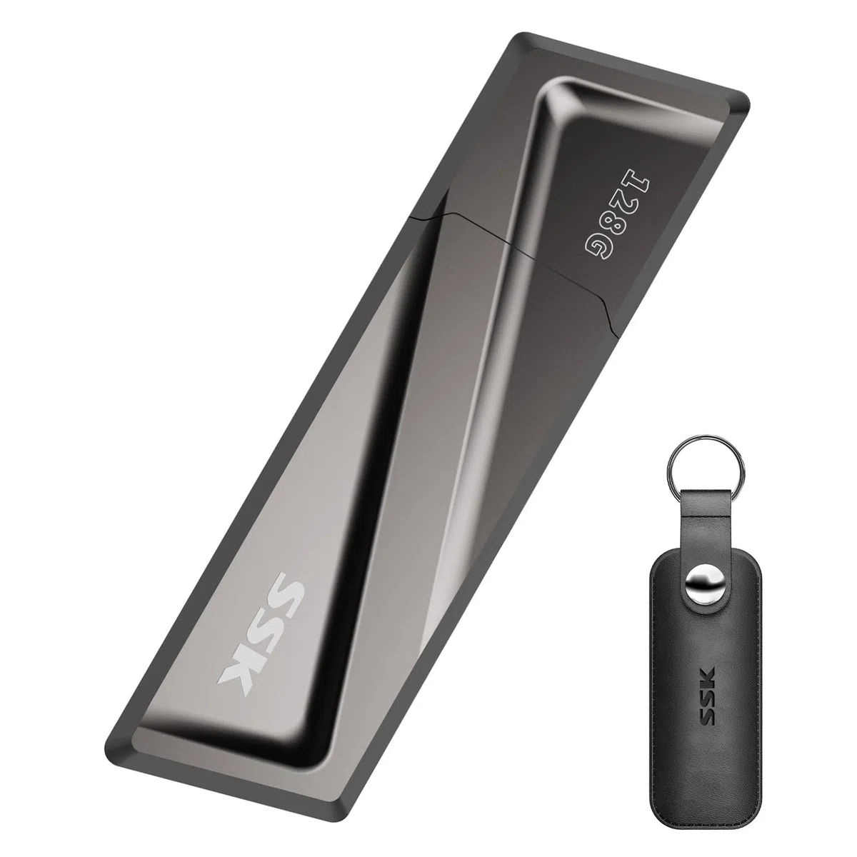 SSK 128 GB Portable SSD, bis zu 550 MB/s Lesen und 500 MB/s Schreiben + USB-C Adapter Externes SSD USB3.2 Gen2 Solid State Drive, für Laptops, Tablets und mehr, Gray