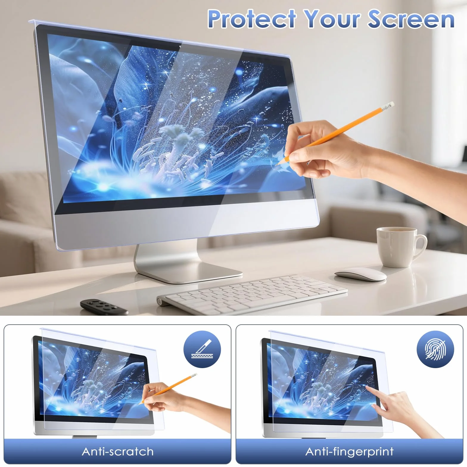 Qoosea 27 Zoll Blaues Licht Blockierung Bildschirmschutz für Computermonitore Universelle Passform 612.6x356mm Blendfrei UV-Schutz für langes Arbeiten und Spielen (27" 16:09)