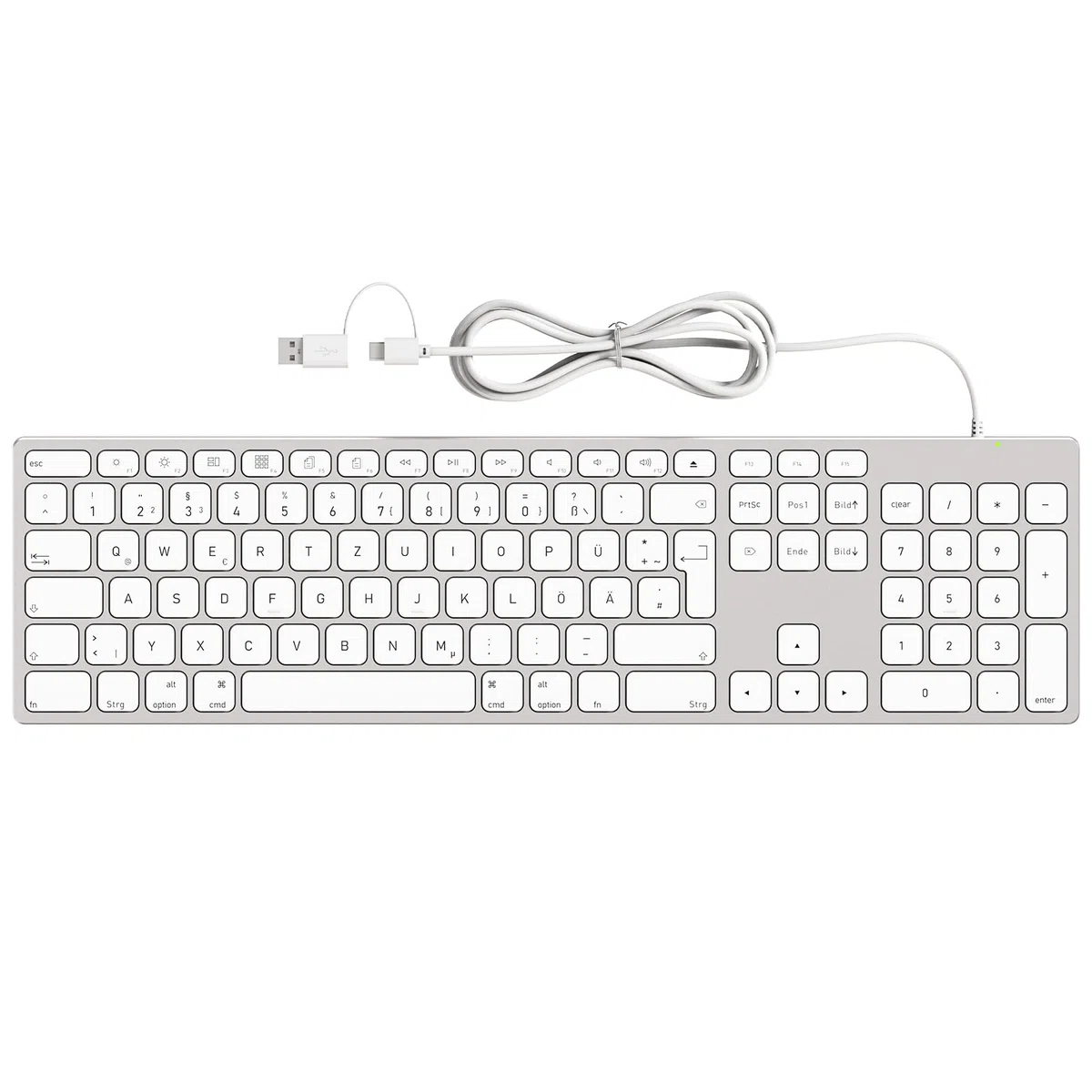 Kabelgebundene Tastatur mit Ziffernblock für Apple Mac OS, Eleganter Vollaluminiumrahmen, Deutsches QWERTZ-Layout, Plug-it-Play USB Tastatur für iMac/Mac mini/MacBook