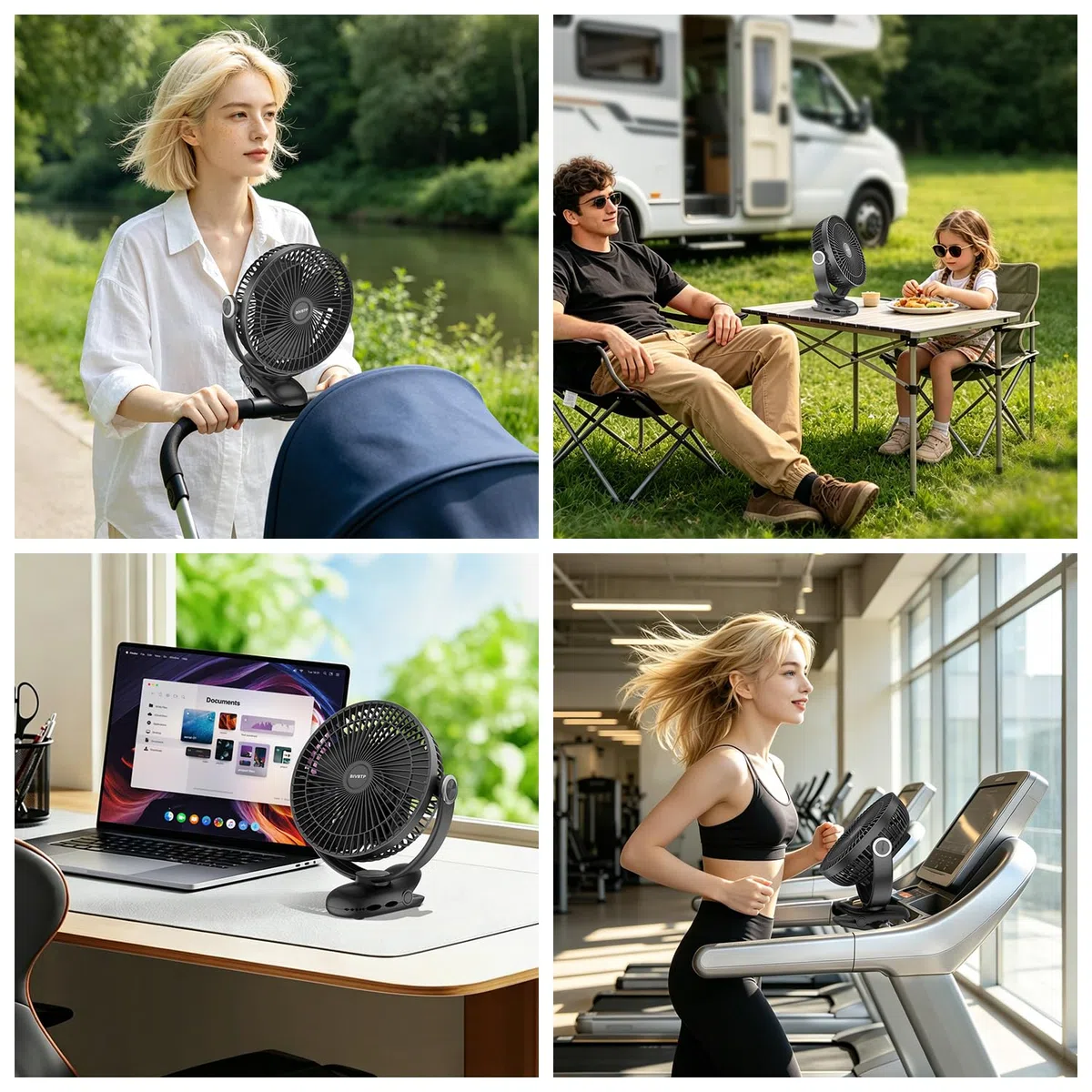 20cm Tragbarer Clip-On-Ventilator, 10000mAh Akku-Ventilator mit Clip für Kinderwagen, 720 Grad Drehung, 4 Geschwindigkeiten, USB-Tischventilator für Büro, Reisen im Freien, Camping(Schwarz)