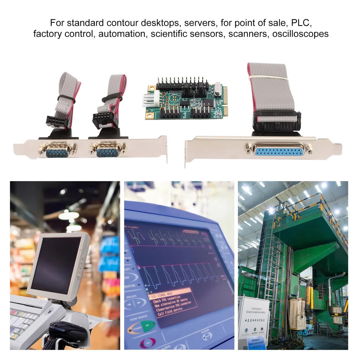 PCIe-Seriell-Parallel-Erweiterungskarte, Parallelport-Combo-Karte PCI-Express-Karte mit 2 Hochgeschwindigkeits-DP9-Pin, RS 232-Seriellports und Einem DP25-Pin-Parallelport, für