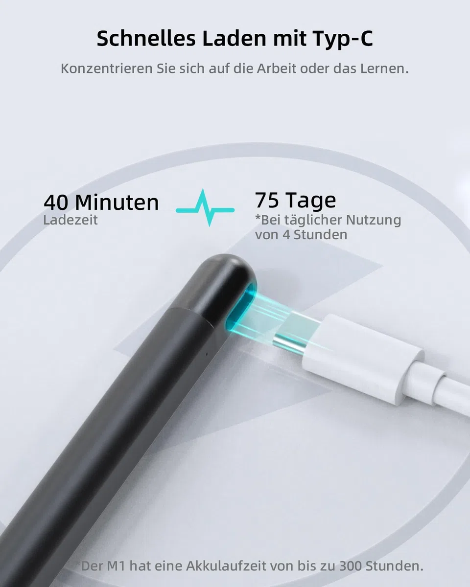 Metapen Stift M1 für Surface, 1024 Druckstufe, USB-C-Aufladung (300 Stunden Akkulaufzeit), Eingebaute Doppelmagnete, Tablet Pen mit Surface Pro X/8/7/6/5/4/3, Surface 3