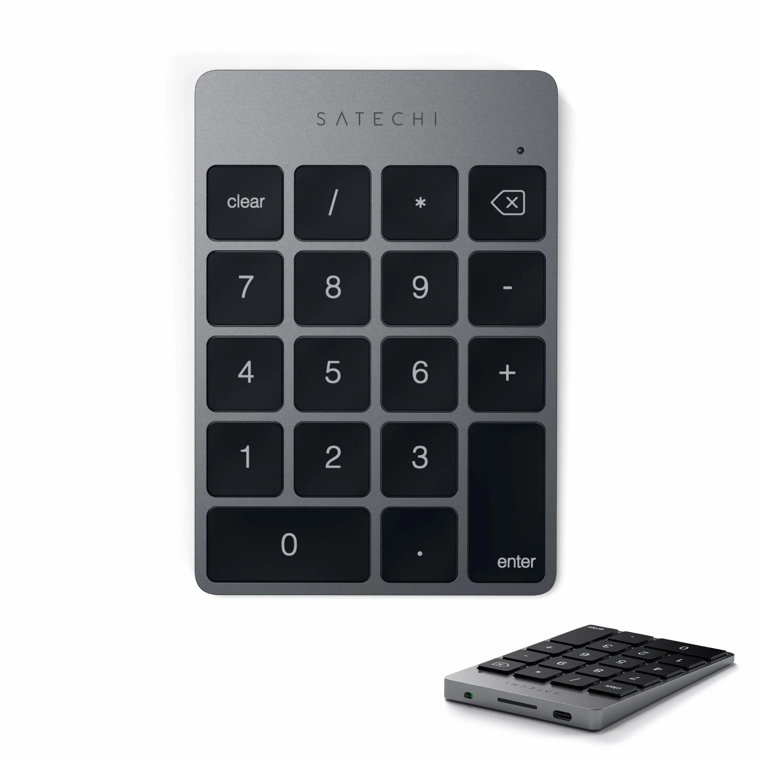 SATECHI 18-Tasten Bluetooth Zahlenblock – Kabelloser Aluminium 18-Tasten Nummernblock – USB-C wiederaufladbares Numpad, Ziffernblock für MacBook, Windows, iMac, Mac mini, Laptops & mehr – Space Grau