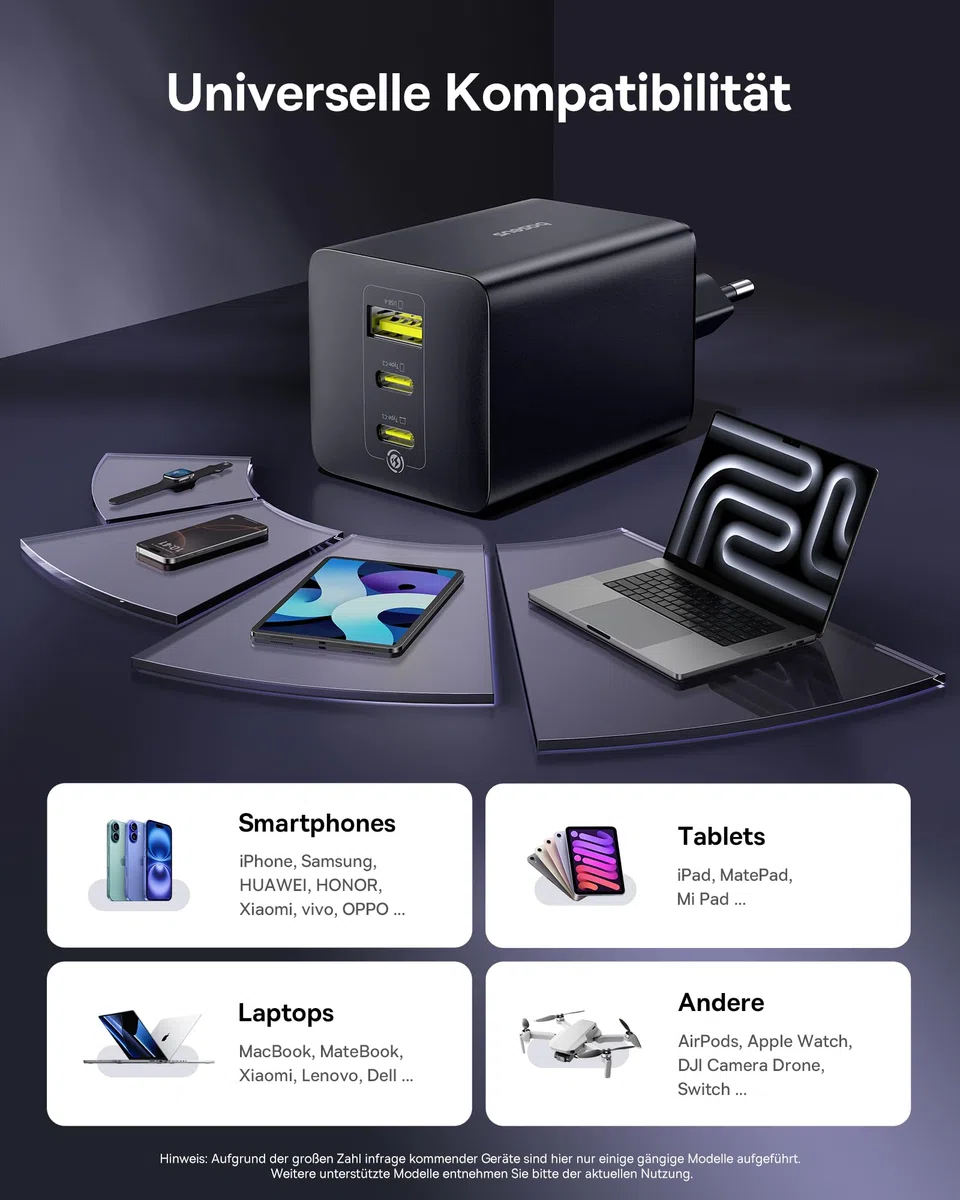 Baseus Enerfill USB C Ladegerät 100W, 3-Ports USB C Netzteil, PD Ladegerät mit PPS, GaN Schnellladegerät kompatibel mit MacBook Pro/Air, iPad, Laptop, iPhone 17/16/15/14, Galaxy S25, Pixel, Schwarz