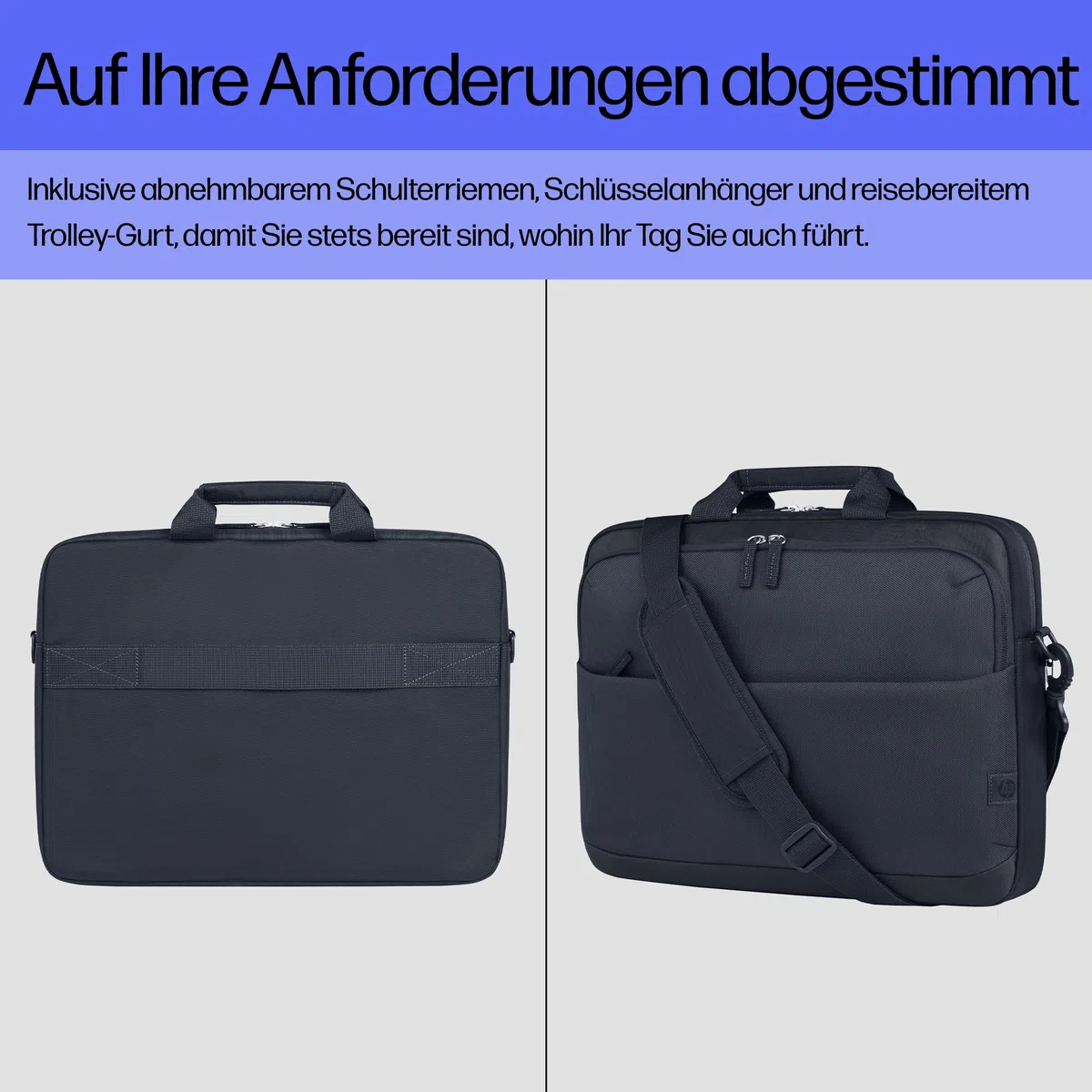 HP Everyday 14 Zoll Laptop-Tasche – Wasserabweisend, Nachhaltig, 9L Stauraum, Gepolstertes Laptopfach, Abnehmbarer Schultergurt, Trolley-Gurt, Schlüsselanhänger, Odyssey Grau