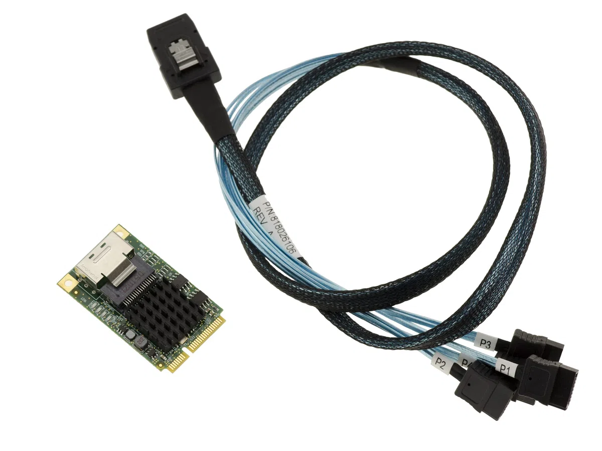 KALEA-INFORMATIQUE Mini PCI Express MiniPCIE Controller-Karte 4 Port SATA 3.0 6G Chipsatz Marvell 88SE9215 Schnittstelle SFF-8087 Mit Kabel im Lieferumfang enthalten.