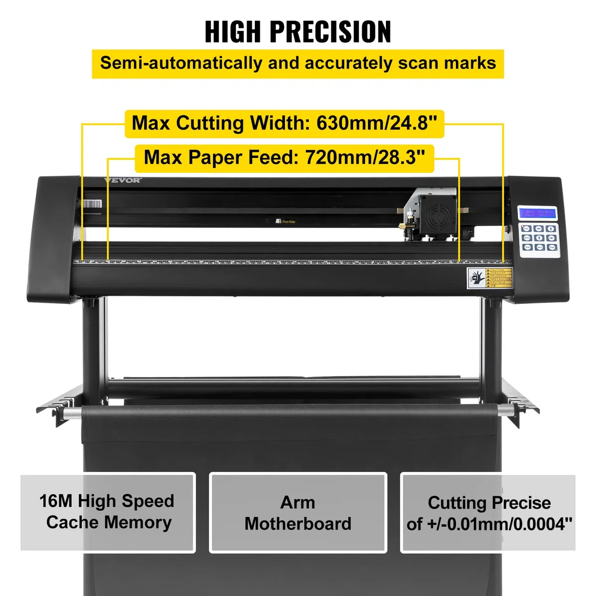 VEVOR Vinyl Schneideplotter 720 mm Folienschneider Schnittgeschwindigkeit 800 mm/s Max. Schnittstärke 3 mm LCD-Anzeige Schrittmotor Schneide Druck Plotter Halbautomatisch 19,7 kg 375mm Cutter Schwarz