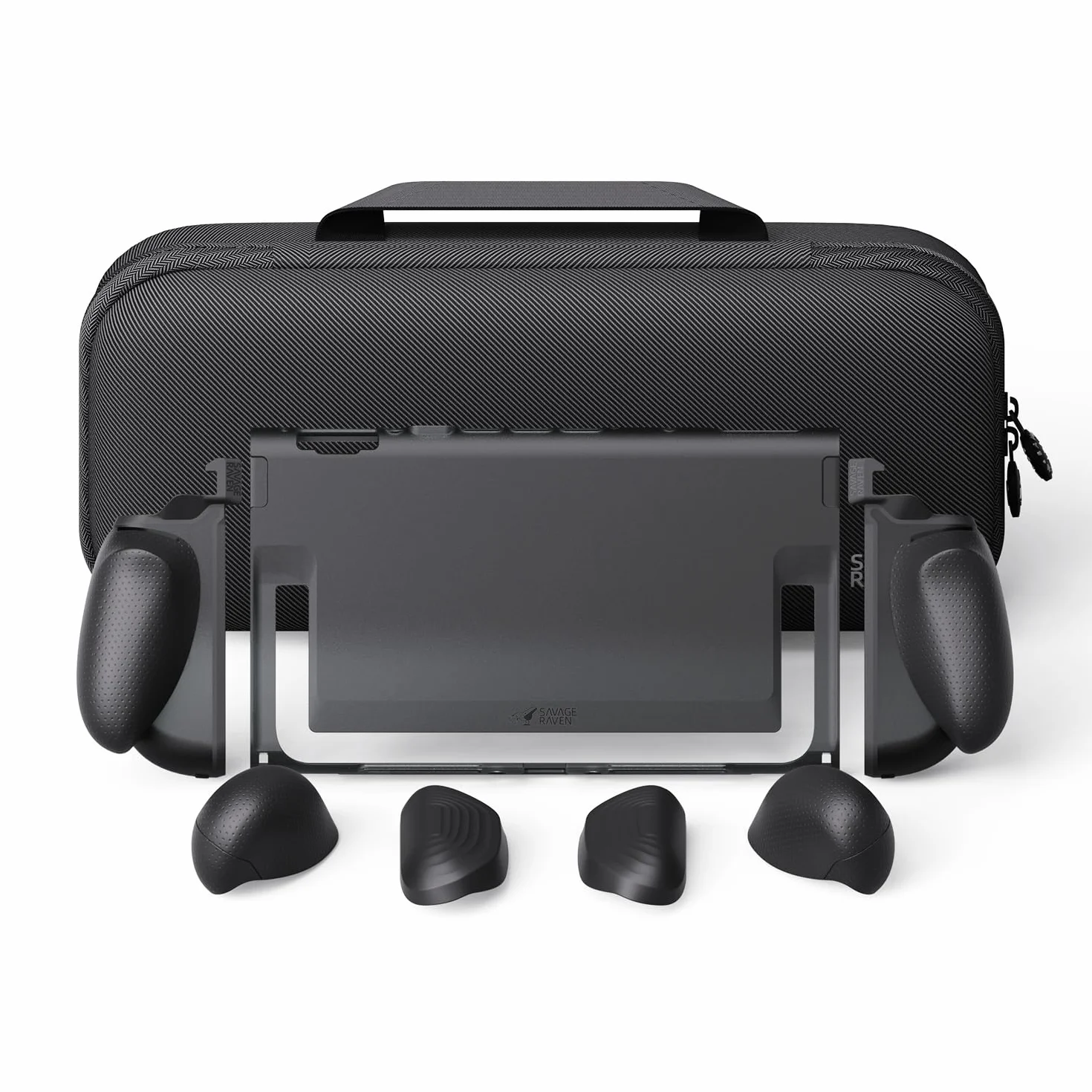 Savage Raven by Skull & Co. FissionGrip Bundle (Carrying Case Included): Dockable Split Protective Case for Nintendo Switch 2 (2025), Slim PC Shell with Detachable Grip Cover-Black