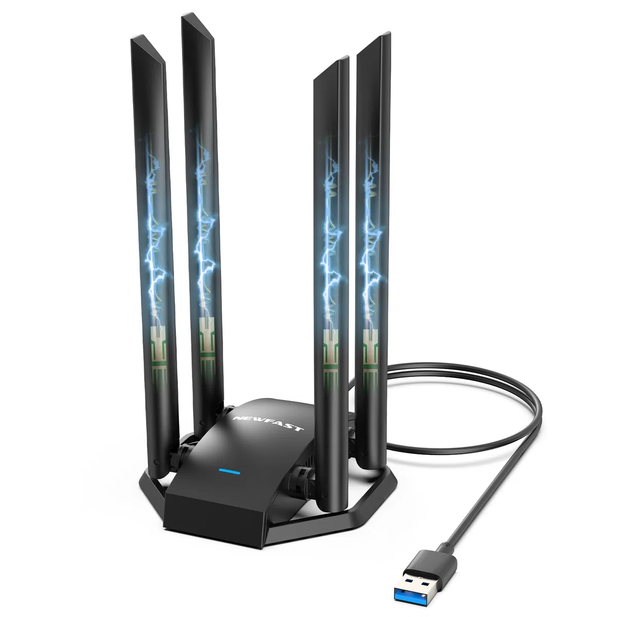 NEWFAST 1300 Mbit/s WLAN Stick für PC,Leistungsstarker WiFi Adapter mit 4x6dBi High Gain Antennas,WLAN Adapter Dual-Band (5GHz/2.4GHz),WPA3-Encryption,MU-MIMO,Only for Windows 11/10/8.1/8/7/XP