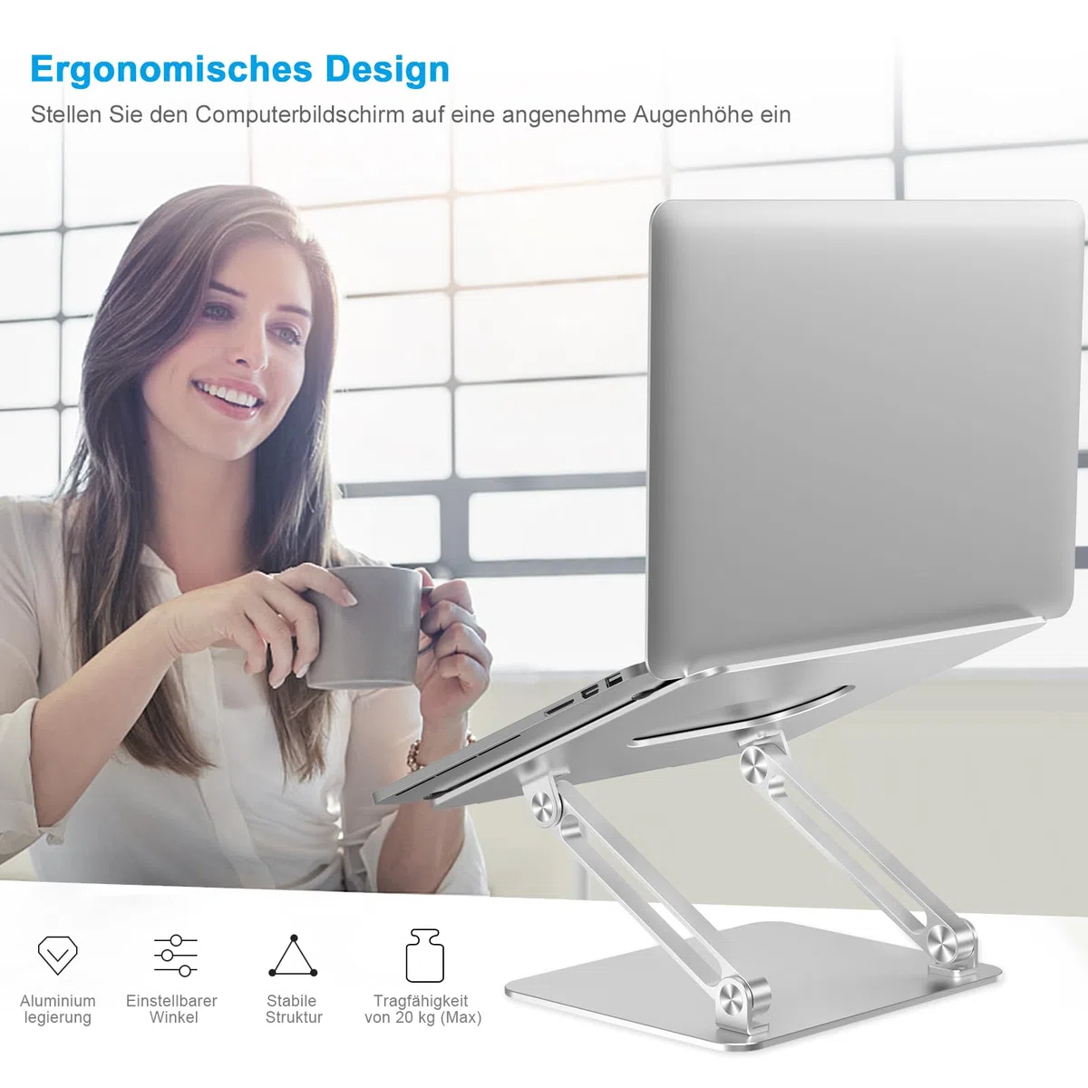 BoYata Laptop Ständer, Aluminium Höhenverstellbarer Belüfteter Laptophalter, Notebook Stand Kompatibel für Laptop (10-17 Zoll)