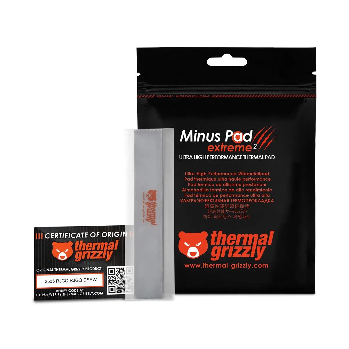 Thermal Grizzly - Minus Pad Extreme 2 - Hochleistungs Wärmeleitpad - 120x20x1,0 mm 2er-Pack - Überragende Wärmeleitfähigkeit, Nicht leitend - Ideal für GPU, SSD, RAM, Spielekonsolen