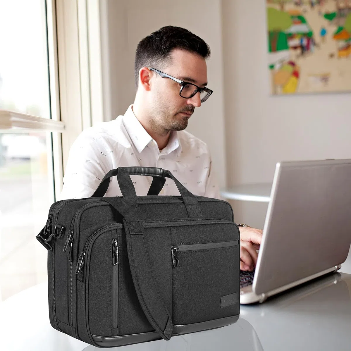 VANKEAN Laptoptasche Damen Herren Business Aktentasche 17.3 Zoll, Passend für bis zu Laptops, Wasserdichte Laptop Tasche Computertasche für Reisen/Business/Schule, Schwarz