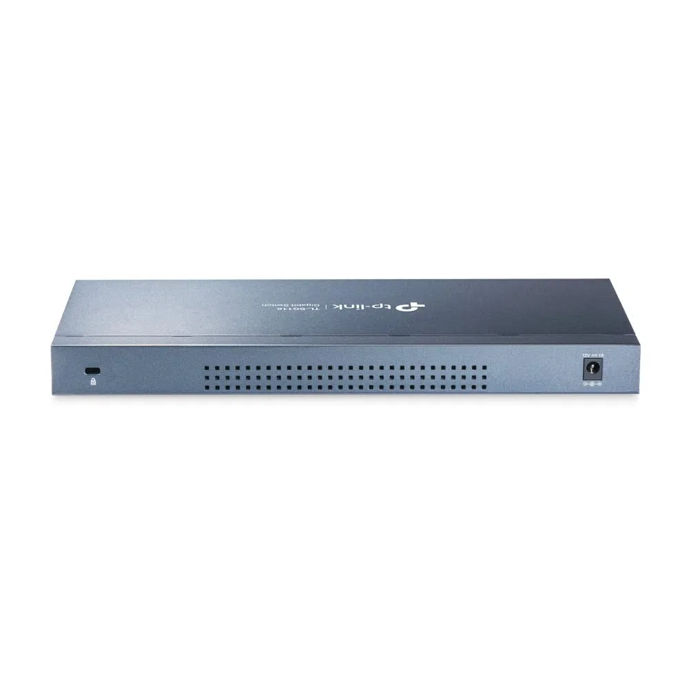 TP-Link TL-SG116 16-Port Gigabit-/Netzwerk Switch (32Gbit/S Switching-Kapazität, geschirmte RJ-45 Ports, Metallgehäuse, IGMP-snooping, Unmanaged, Plug-und-Play, lüfterlos) blau Metallic