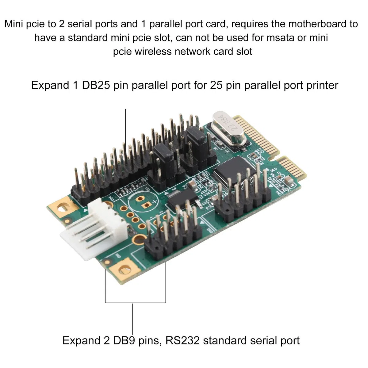 PCIe-Seriell-Parallel-Erweiterungskarte, Parallelport-Combo-Karte PCI-Express-Karte mit 2 Hochgeschwindigkeits-DP9-Pin, RS 232-Seriellports und Einem DP25-Pin-Parallelport, für