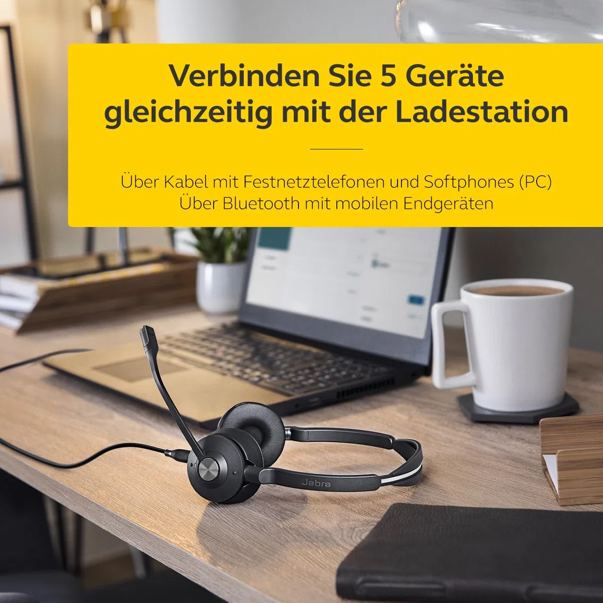 Jabra Engage 75 SE Mono Headset with Headband pad, Base, Power Supply, 1.5m USB-C to USB-A Cable, Desk Phone Cable, Quick Start Guide, Warranty and Warning (Safety leaflets)