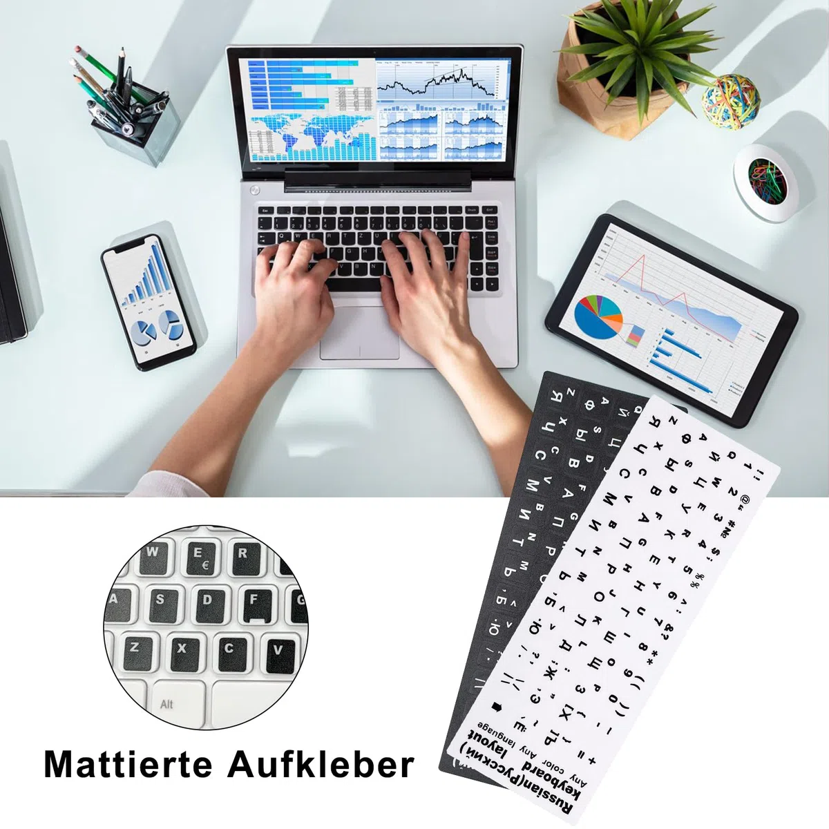 5 Russisch Tastaturaufkleber - Ersatz Aufkleber mit Weißen Buchstaben für Standard & Laptop Tastatur, 3 Schwarz 2 Weiß