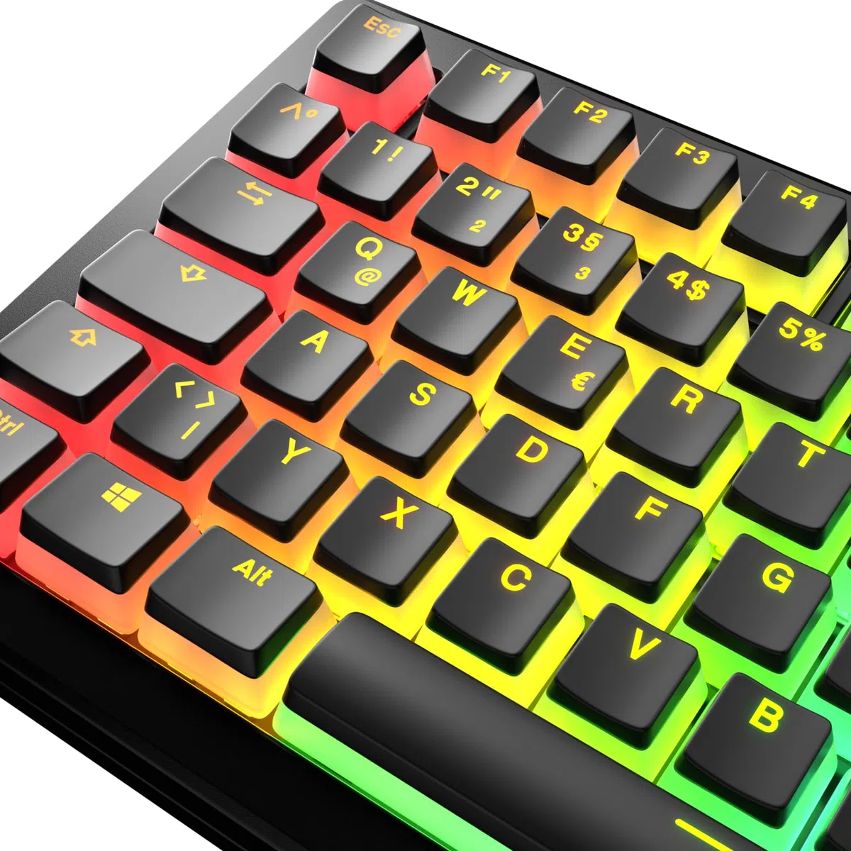 GLORIOUS Gaming - GPBT Aura RGB : Pudding-Style-, Double-Shot PBT, lichtdurchlässig, für mechanische 100%-, 75%-, 65%- und 60%-Spezialtastaturen, Schwarz - Deutsche QWERTZ-Belegung