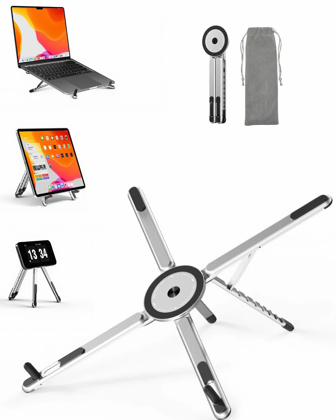 SupeDesk Laptop Ständer tragbar,3-in-1 höhen- und winkelverstellbarer Laptopständer aus leichter Aluminiumlegierung,magnetisch,hochbelüfteter & ergonomischer Laptop Stand für 4-16” Laptop/Tablet/Handy