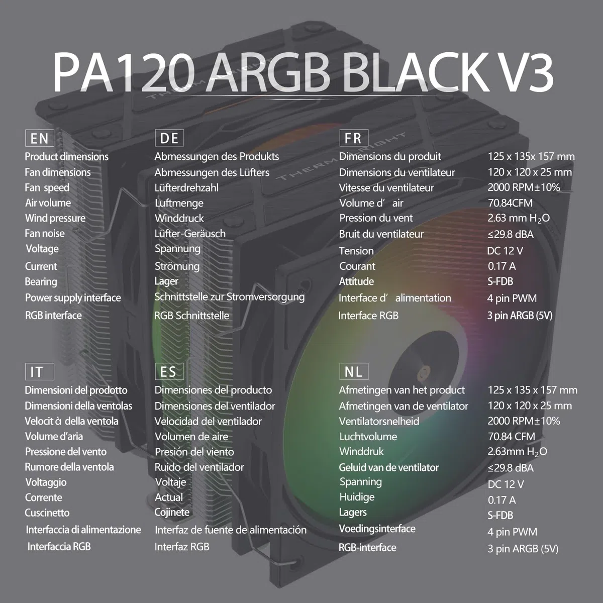 TR-Thermalright Peerless Assassin 120 ARGB Black V3 CPU-Kühler,Doppel-Tower mit 6 Heatpipes Kommt mit schwarzer Top-Abdeckung, zwei 120mm PWM-Lüftern-2000U/min, für AM5/AM4, LGA1851/1700/115x/1200