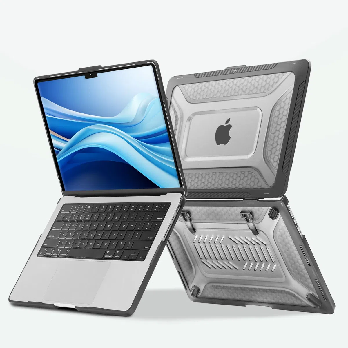 MOSISO Kompatibel mit MacBook Pro 14 Zoll Hülle 2026-2021 M5 M4 M3 M2 M1 A3427 A3426 A3434 A3112/3185/3401/2918/2992, Wabenstruktur TPU-Stoßfänger Hartschale Klappständer&Tastaturschutz, Schwarz