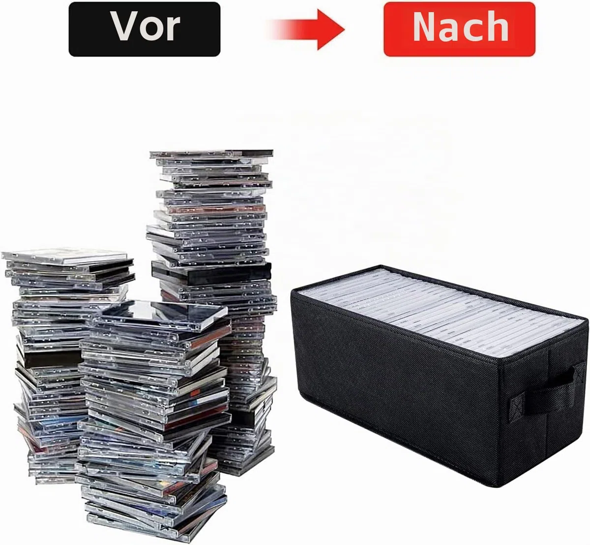 UENTIP CD-Aufbewahrungsbox, 1 Stück, CD-Hülle, 33,5 x 15 x 13,5 cm, Behälter für 240 CDs in vollen Juwelenhüllen, 480 CDs in schlanken Hüllen und 1320 CDs in CD-Hüllen (black, 8pack-black)