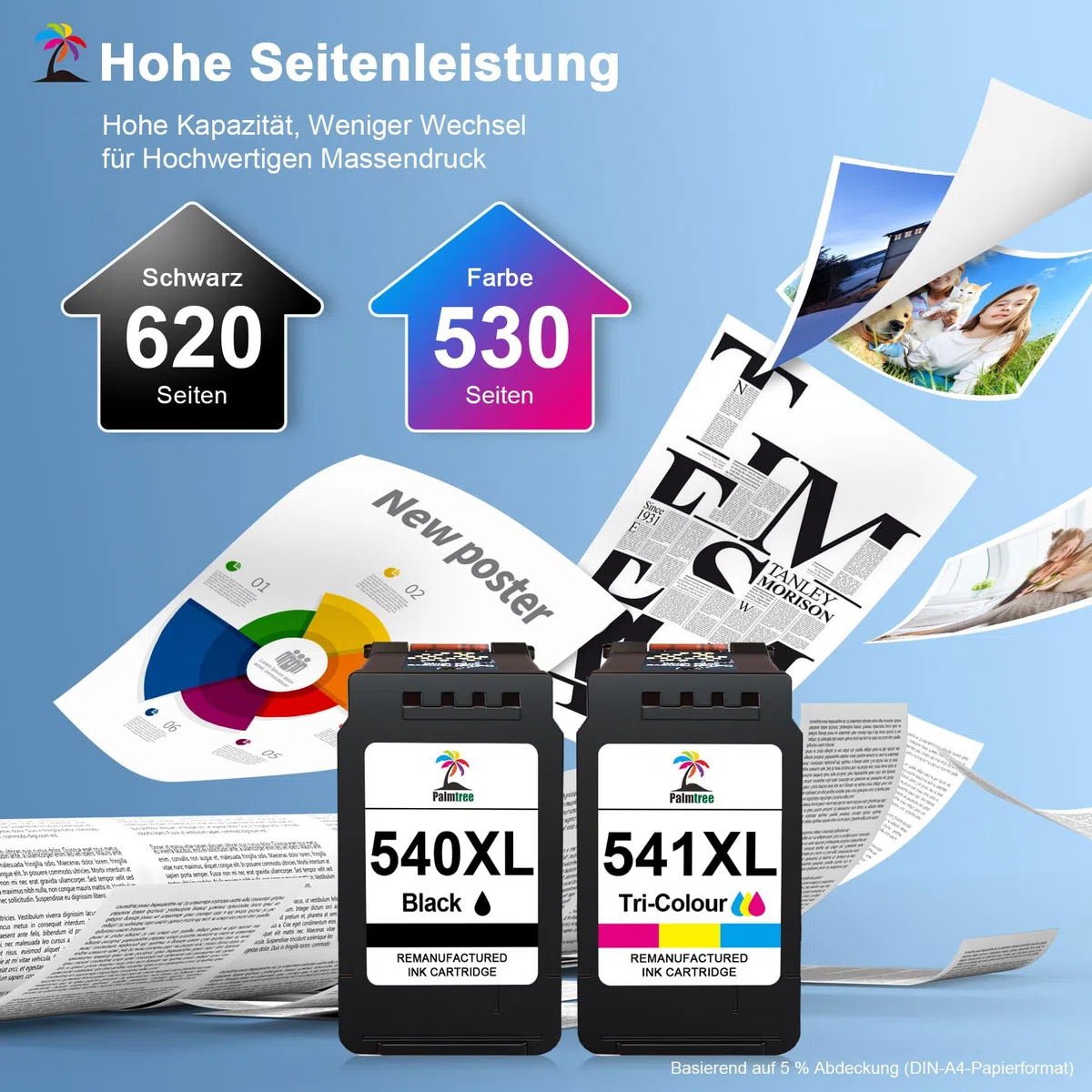 Palmtree 540XL 541XL Kompatibel für Canon Druckerpatronen 540 541 XL für Canon TS5150 Druckerpatronen für PIXMA MG3650s MG3650 MG3600 MG3350 TS5100 TS5151 MX535 MX475 PG540XL CL541XL Schwarz Farbe