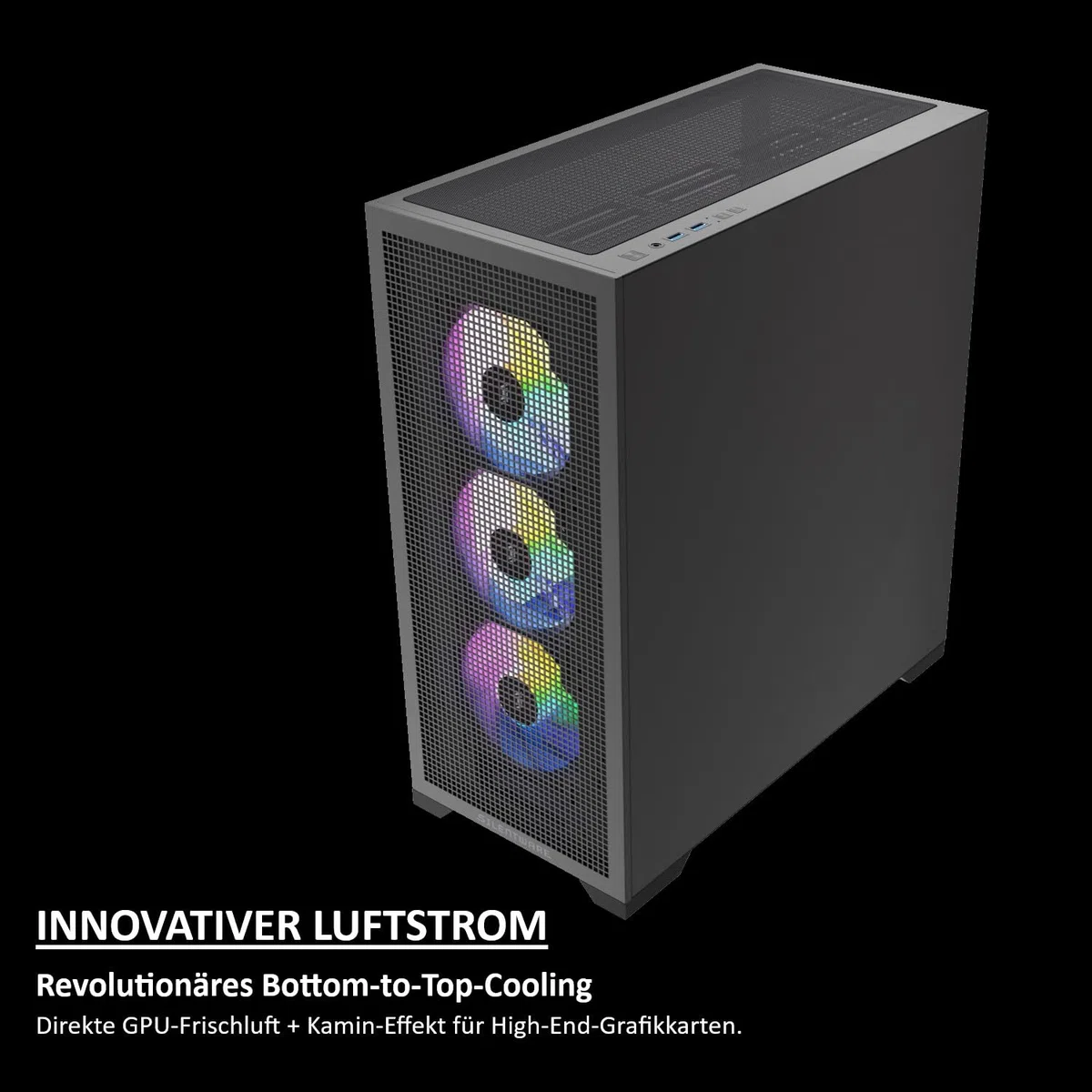 Core 100 A-RGB Black Midi Tower PC-Gehäuse, Gehärtetes Glas-Seitenfenster, 4X 120mm PWM RGB Lüfter, Mesh-Front, Maximaler Airflow, ATX/mATX/ITX, 360 mm Radiatoren, USB 3.0