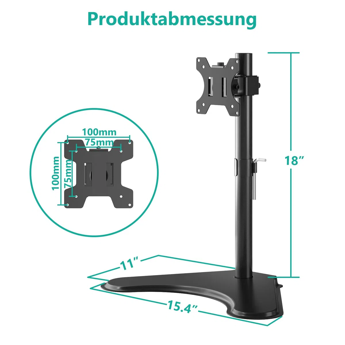 WALI Monitor Halterung 1 Monitor,Höhenverstellbarer Bildschirm Halterung,Freistehender Monitorständer mit VESA 75 bis 100,voll verstellbar für bis 32 Zoll (MF001),Schwarz