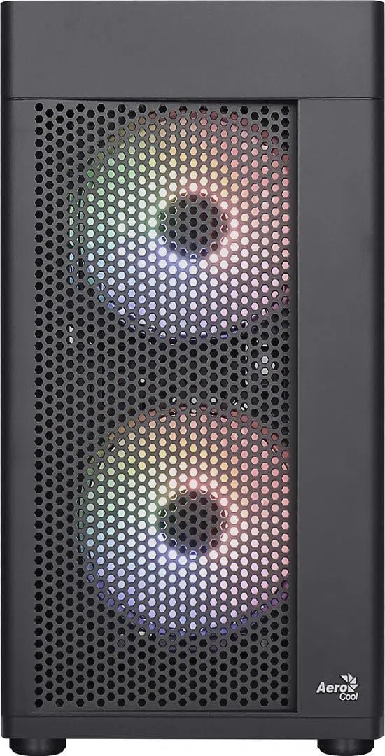 Aerocool HEXFORMBKV2, Micro ATX PC Gehäuse, 3 Lüfter FRGB, Frontgitter, Schwarz