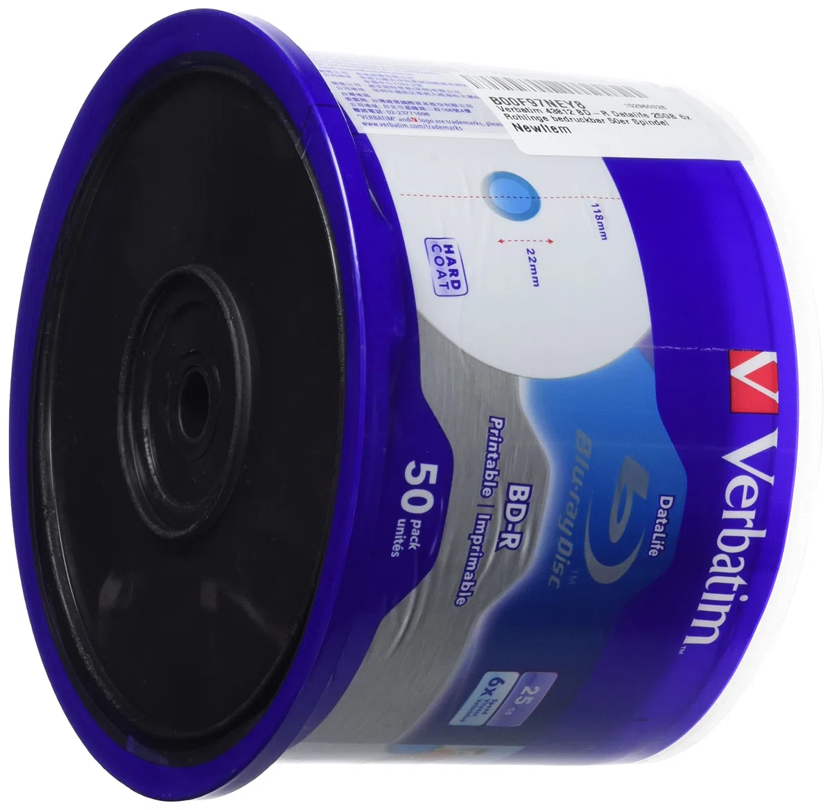 Verbatim 43812 BD-R Datalife 25GB 6x Schreibgeschwindigkeit Rohlinge bedruckbar 50er Spindel