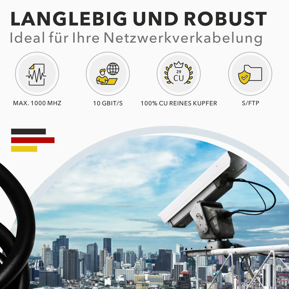 RedStar24 100m Cat7 Erdkabel Verlegekabel Outdoor Lan Kabel Installationskabel Schwarz AWG23/1 CAT 7 S/FTP Ethernet Netzwerk 1000MHz geschirmtes Datenkabel Netzwerkkabel für Außenbereich UV-beständig