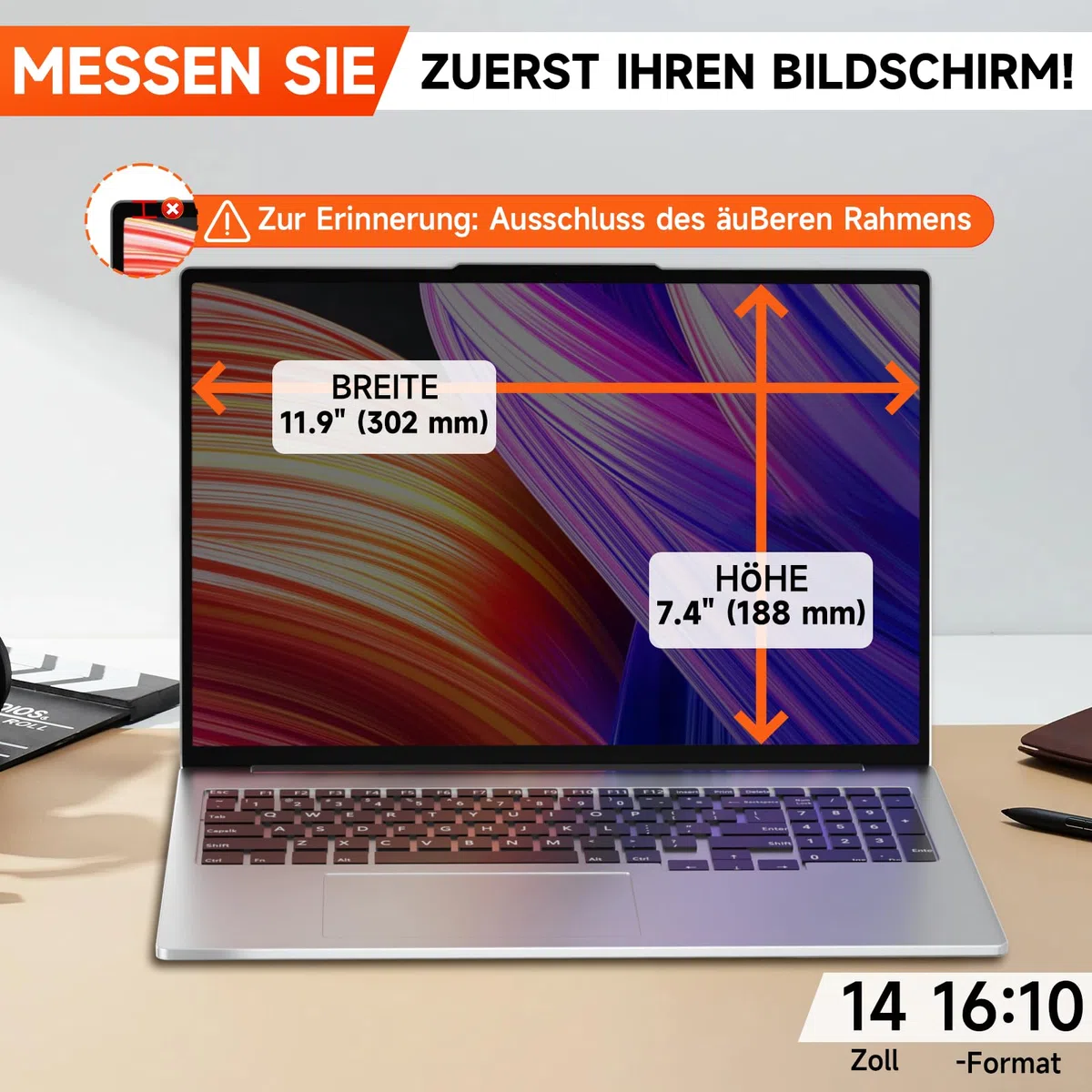 Magnetischer Laptop Blickschutzfolie 14 Zoll Seitenverhältnis 16:10, Anti Spy Blaulicht Blendfrei Sichtschutzfolie für Lenovo HP Dell Acer Asus, Abnehmbarer 14" Displayfilter