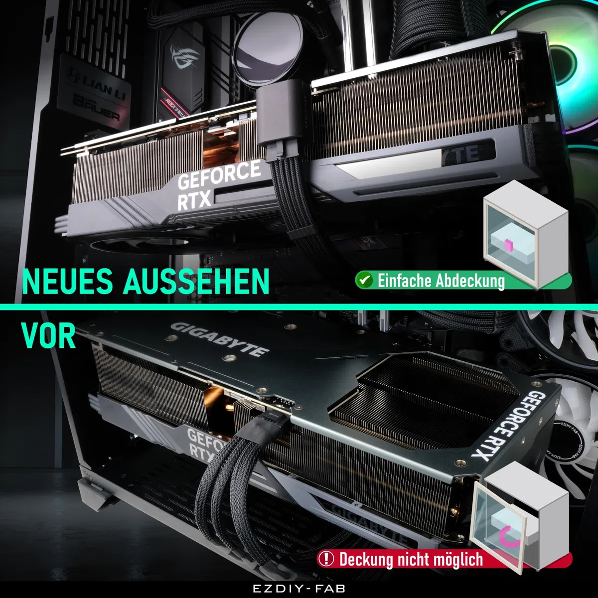 EZDIY-FAB 12VHPWR 12+4 Pin Winkelstecker Netzteil für Grafikkarte der RTX40'-Serie,Unterstützt 600W Ausgang, Kompatibel mit RTX4090,4080,4070ti -90 Grad RVS Typ-Schwarz-1Pack