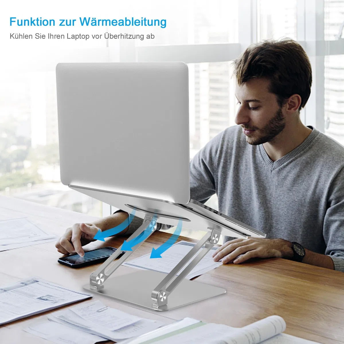 BoYata Laptop Ständer, Aluminium Höhenverstellbarer Belüfteter Laptophalter, Notebook Stand Kompatibel für Laptop (10-17 Zoll)