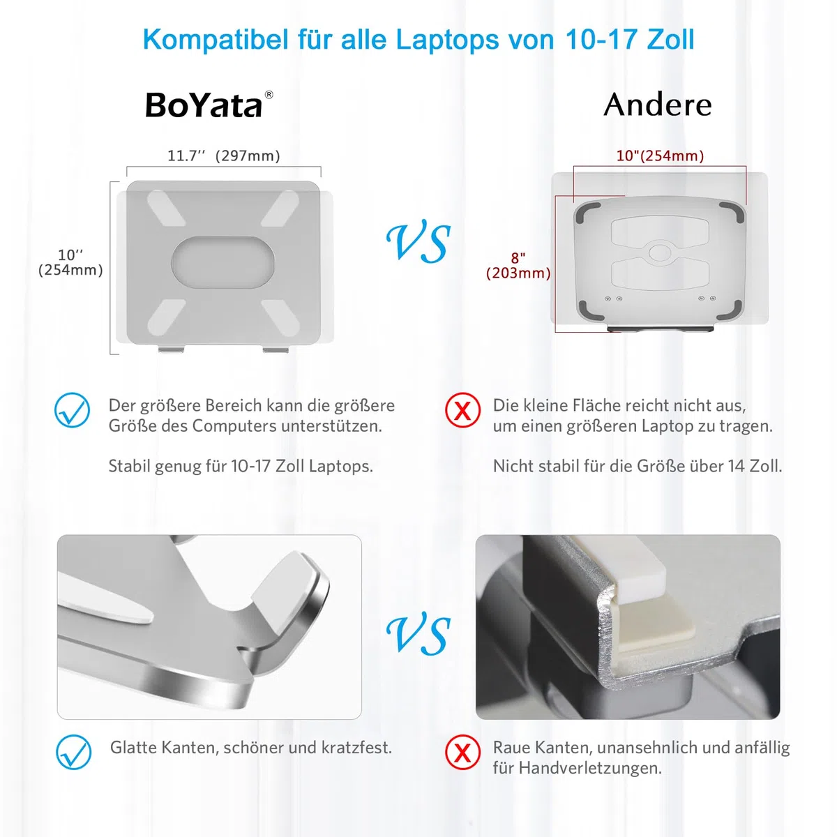 BoYata Laptop Ständer, Aluminium Höhenverstellbarer Belüfteter Laptophalter, Notebook Stand Kompatibel für Laptop (10-17 Zoll)