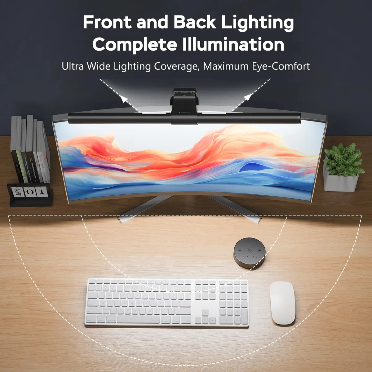 OOWOLF LED Monitor Lampe mit Fernbedienung, 41cm USB Augenpflege Bildschirmlampe mit Hauptlicht Hintergrundbeleuchtung, Dimmbar, einstellbare Farbtemperatur, Kein Bildschirm Blendung oder Flimmern