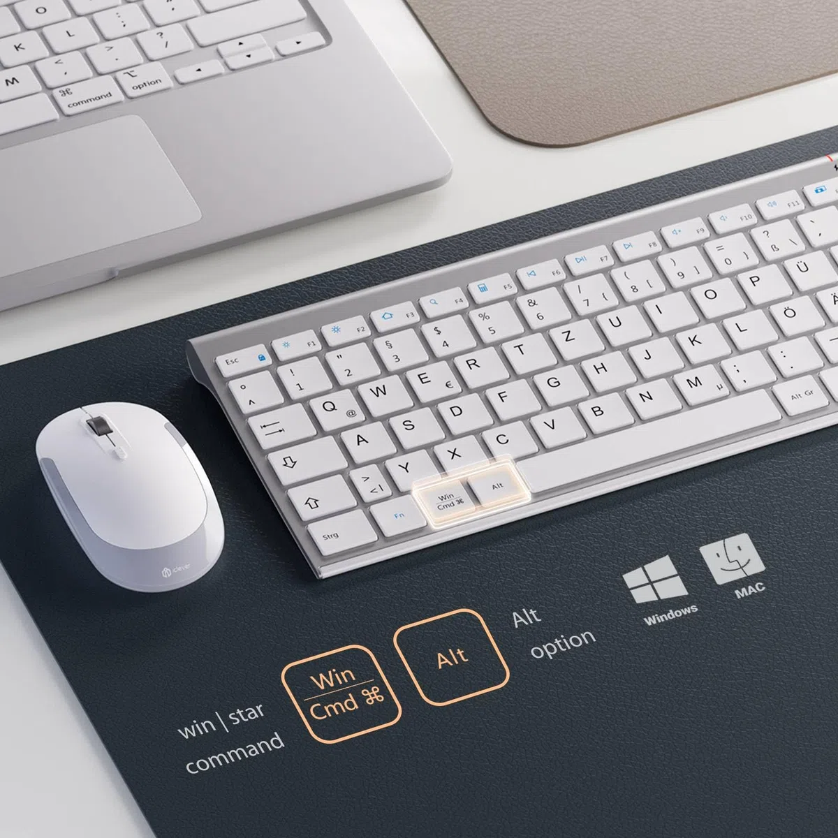 Tastatur Maus Set Kabellos, iClever Kabellose Tastatur und Maus, Wiederaufladbare, Deutsche QWERTZ Layout Funktastatur für Computer/Desktop/PC/Laptop/Windows 10/8/7, Weiß und Silber