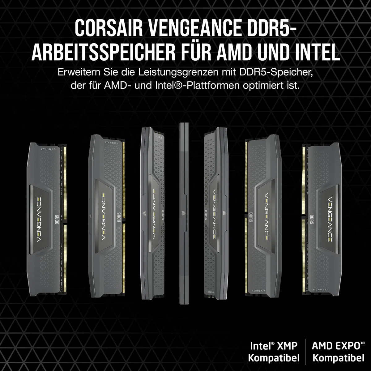 CORSAIR Vengeance DDR5 RAM 32GB (2x16GB) Bis zu 6400MHz CL36-48-48-104 1.35V AMD EXPO Intel XMP 3.0 Desktop-Arbeitsspeicher – Grau (CMK32GX5M2B6400Z36)