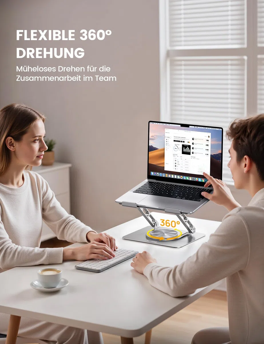 Lamicall Laptop Ständer, Verstellbarer Laptopständer - [360° Drehbar] Faltbarer Alu Notebook Ständer für Schreibtisch, Universale Ergonomische Laptop Stand Halterung für MacBook Pro Air Neo, 10-17,3"