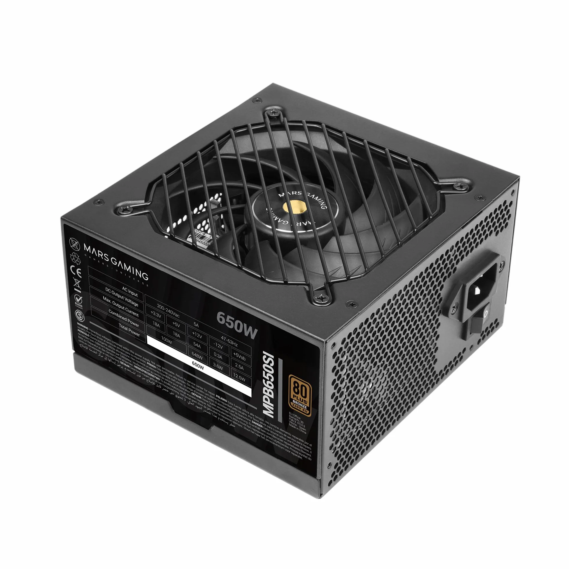 Mars Gaming MPB650SI, PC-ATX-Netzteil 650W, 7 Jahre Garantie, 80Plus Bronze 230V, 90% Effizienz, SI Extreme Silence Lüfter mit Kupferkern, AI2-RPM-, DC-DC- und SMD-Technologien, Schwarz