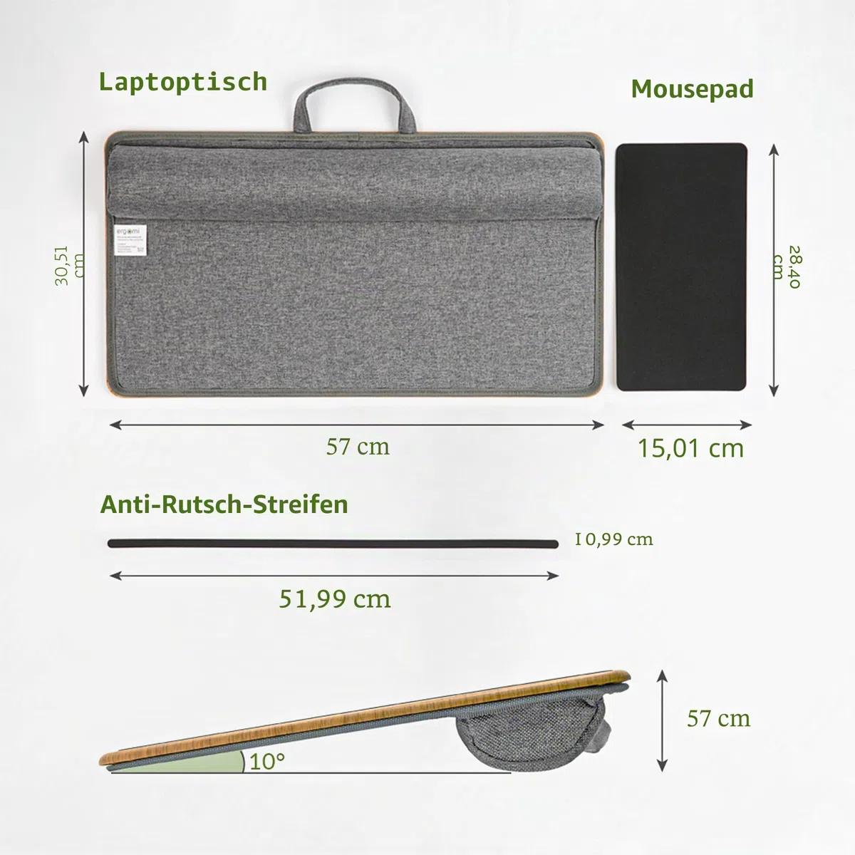 Laptopkissen Schoß, Homeoffice Kissentablett mit Kissen, Laptoptisch fürs Bett/Couch/Sofa, Laptopunterlage für max. 17 Zoll Notebook, Tablet, 30.5 x 57 x 4.5 cm, Größe L – Holzoptik