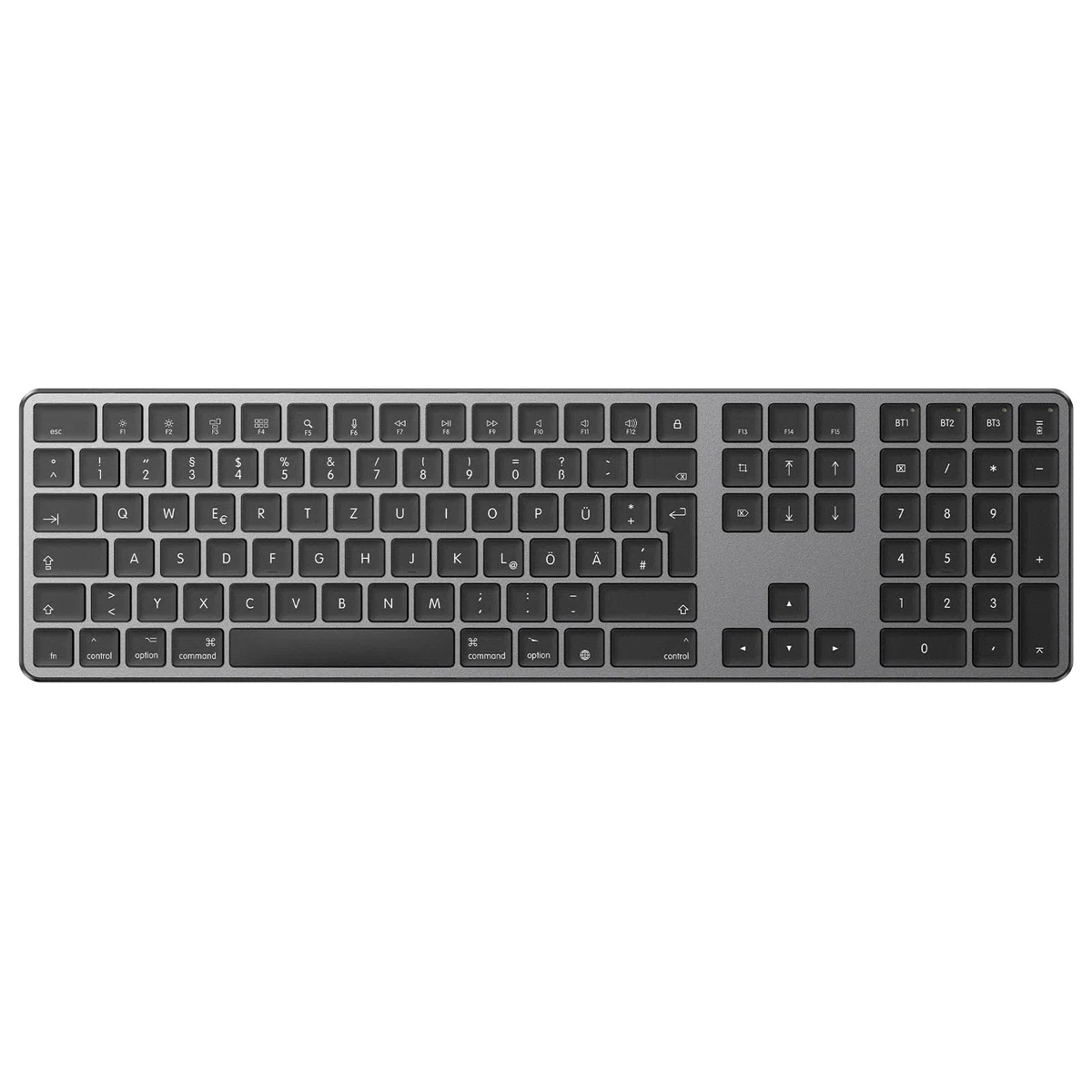 OMOTON Bluetooth Mac Tastatur, Wiederaufladbar Kabellos Tastatur mit QWERTZ DE-Layout, 3 Bluetooth-Kanäle, für MacBook Air, MacBook, iMac, iMac Pro, Mac mini, Vollformat mit Ziffernblock