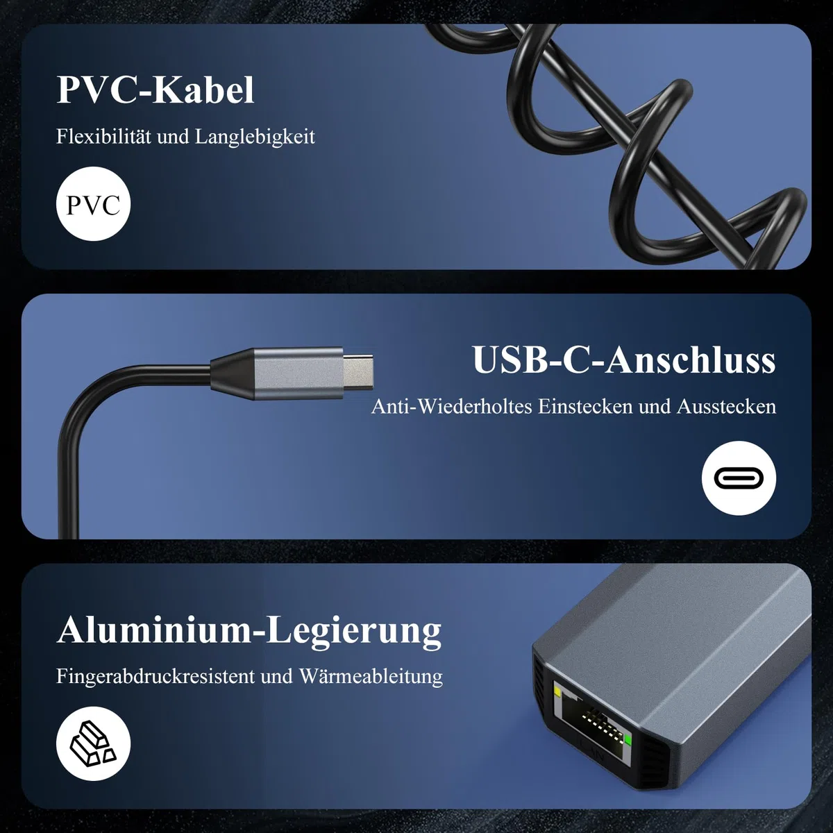Minthouz USB LAN Adapter,5G Ethernet Adapter,Aluminium RJ45 USB C auf Netzwerkadapter für Dell/HP/Mac,Thunderbolt 4/3 LAN Ethernet Stecker mit 10G Spec für NAS Windows, MAC, Linux