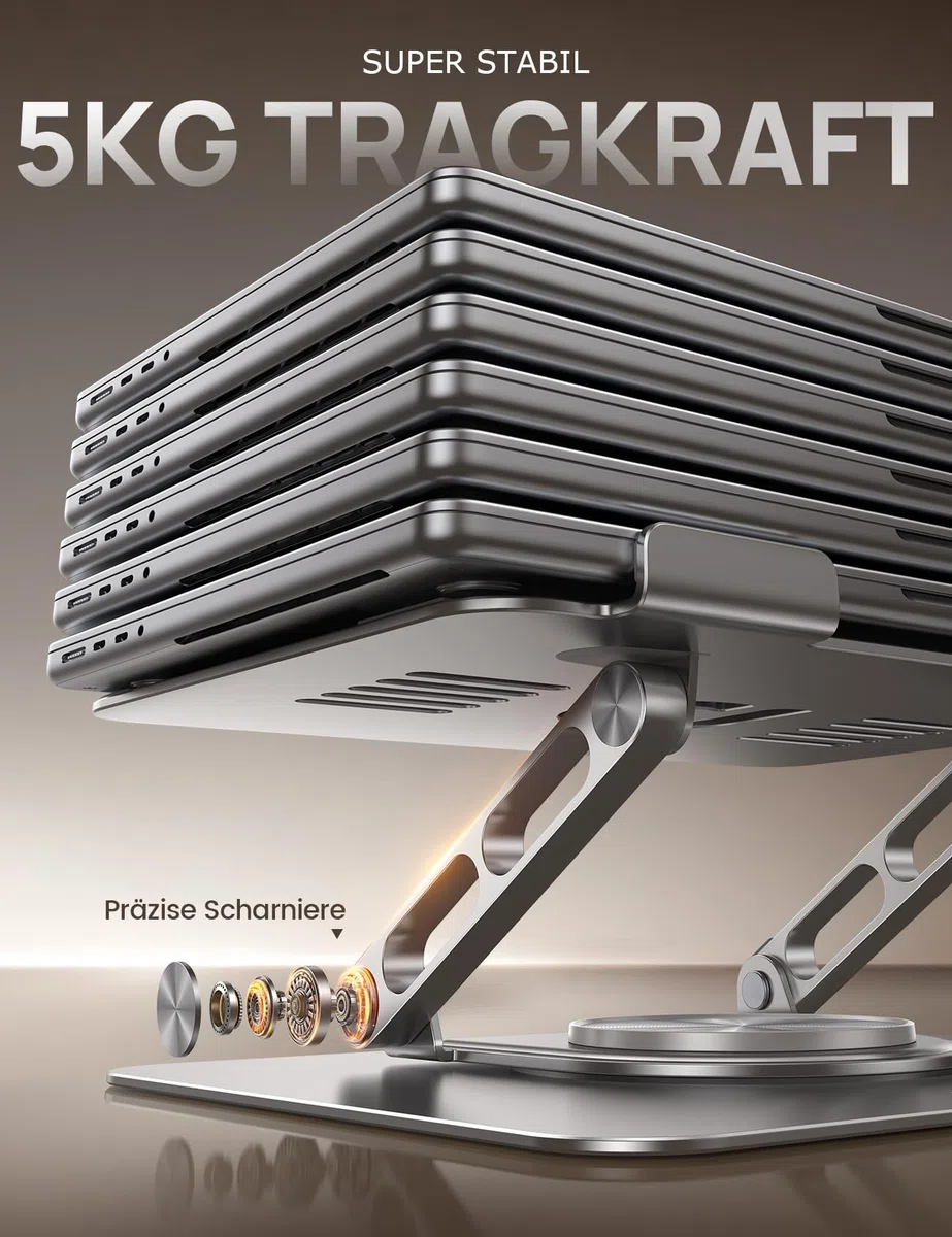 Lamicall Laptop Ständer, Verstellbarer Laptopständer - [360° Drehbar] Faltbarer Alu Notebook Ständer für Schreibtisch, Universale Ergonomische Laptop Stand Halterung für MacBook Pro Air Neo, 10-17,3"