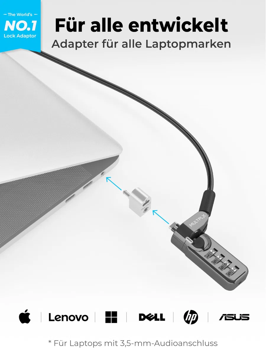 Laptop-Schlossadapter für Kensington-Schloss | Fügt jedem Laptop, einschließlich MacBook, einen Sicherheitsschlitz hinzu | Verwendung mit Standard-T-Bar-Kabelschlössern