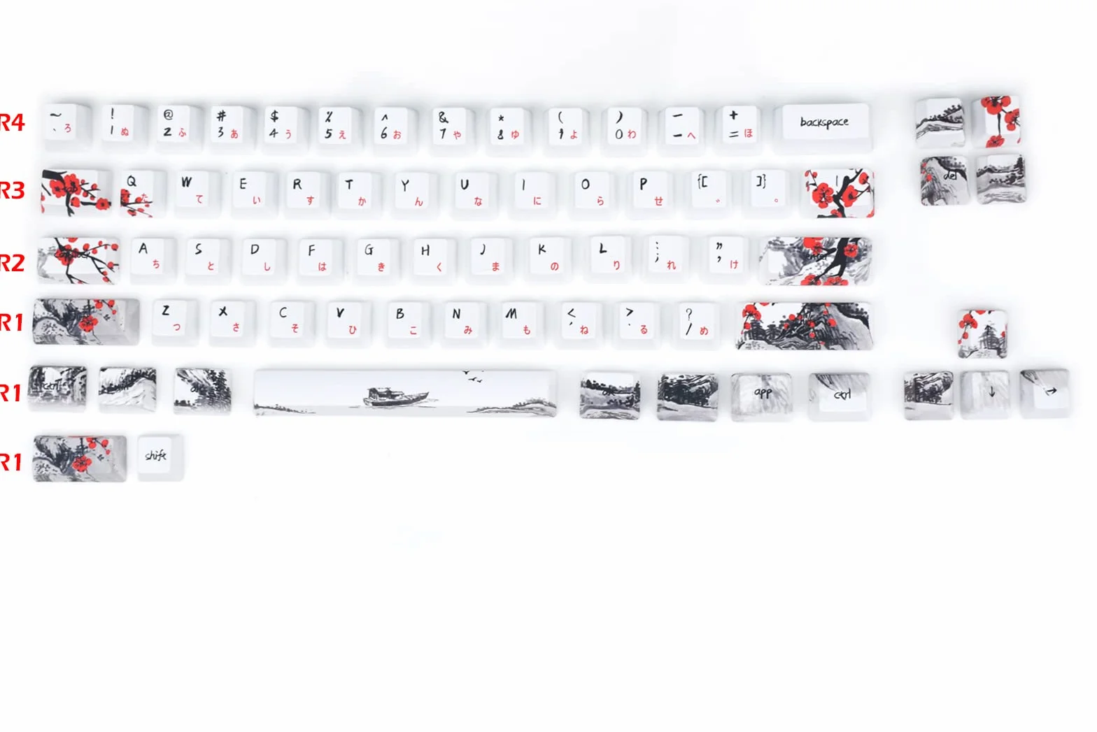 MOLGRIA Tastenkappen 71 Set für Gaming mechanische Tastatur, benutzerdefinierte PBT OEM Profile Tastenkappen japanische Schriftart für Cherry MX 71/61 60% Tastatur (Pflaumenblüte)